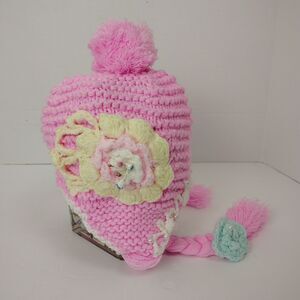 Handmade Crochet Pastel Beanie Winter Hat Child / Small Adult Tassels Flowers #5